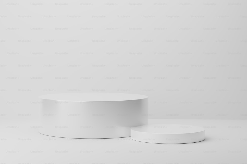 3d render of light circle podium on gray background. Abstract background with round pedestal. Empty stage for showing product