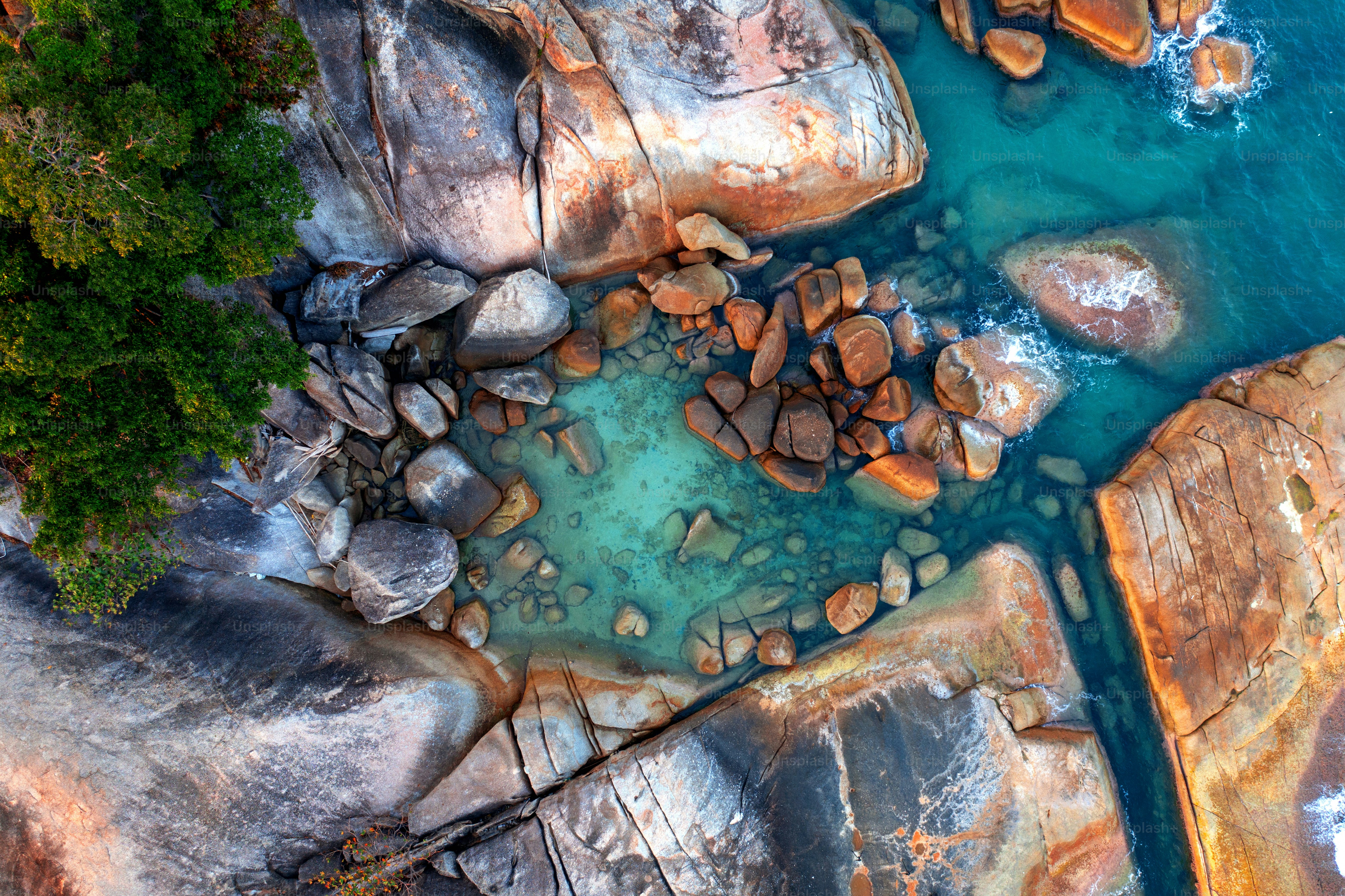 Aerial view of seashore near Lamai Beach, Koh Samui, Thailand.