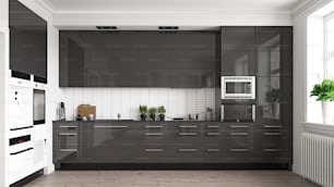 Modernes Kücheninterieur. 3D-Rendering-Design-Konzept