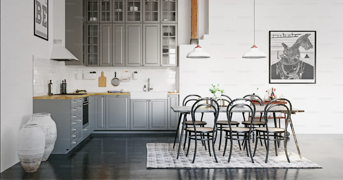 Modern loft kitchen interior design. 3d rendering concept photo – House ...