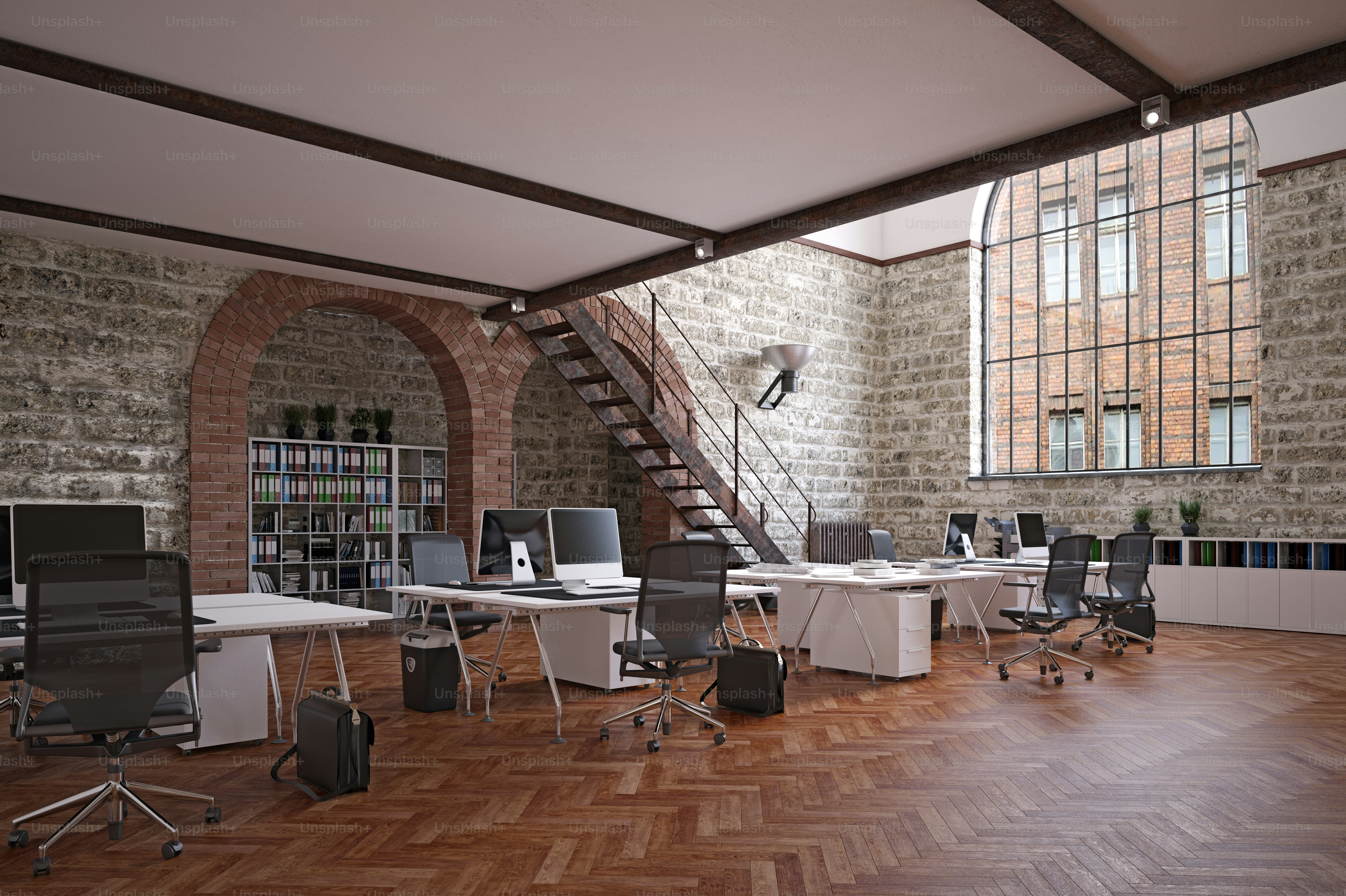 contemporary loft office interior. 3d rendering design concept