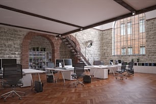 contemporary loft office interior. 3d rendering design concept