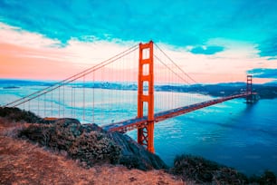 Famous Golden Gate Bridge, San Francisco, special photographic processing.
