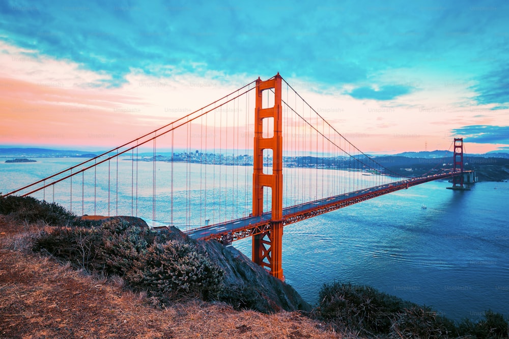 Famous Golden Gate Bridge, San Francisco, special photographic processing.