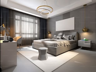 Render 3D de habitación de hotel de lujo