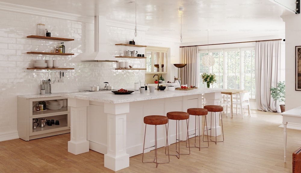 modern kitchen intrior, 3d rendering design concept
