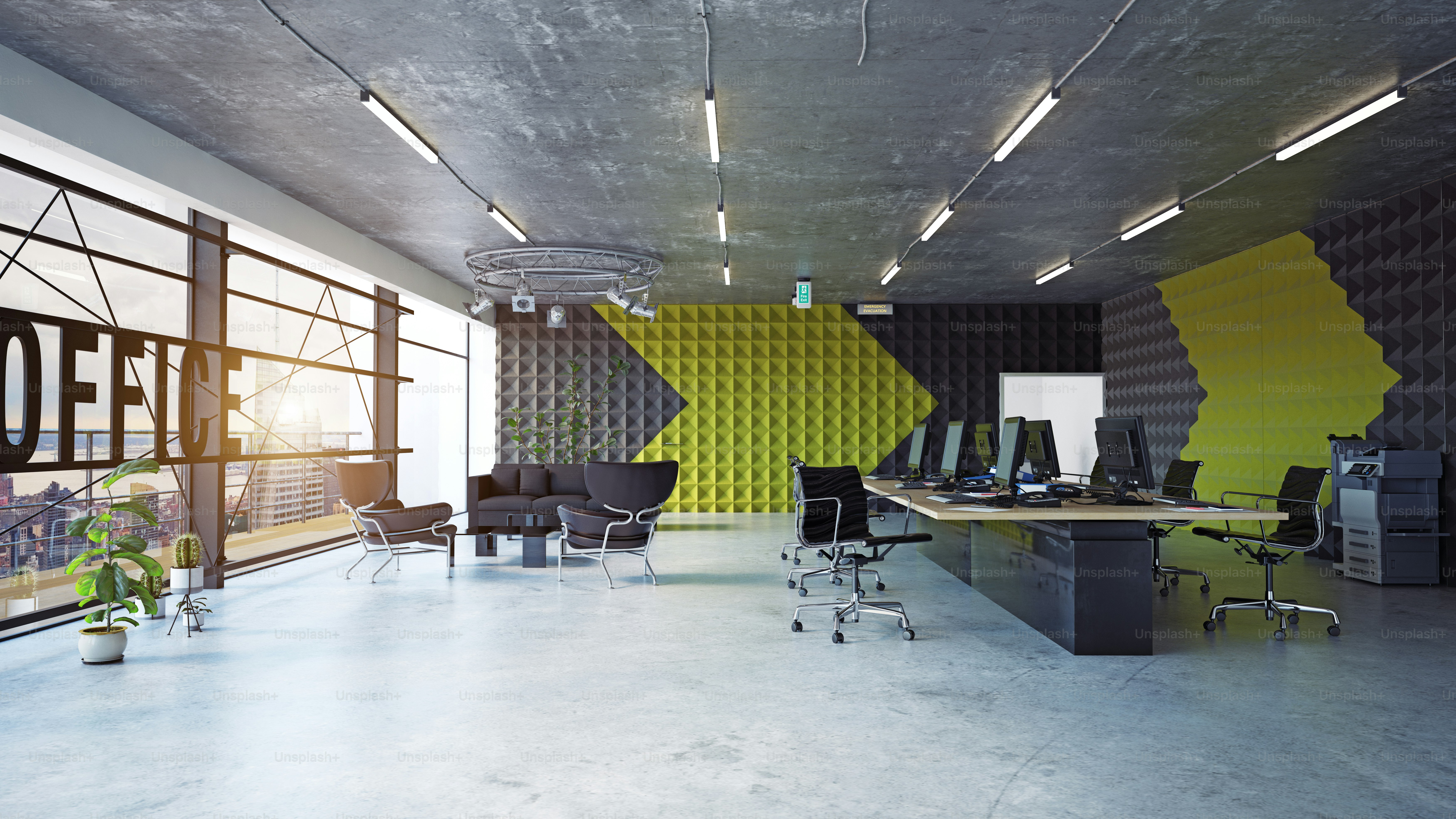 Modern office interior design concept. 3d rendering design photo ...