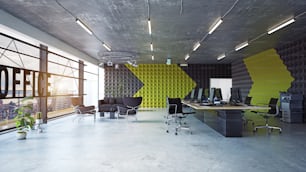 interni di uffici moderni, progettazione concettuale di rendering 3D