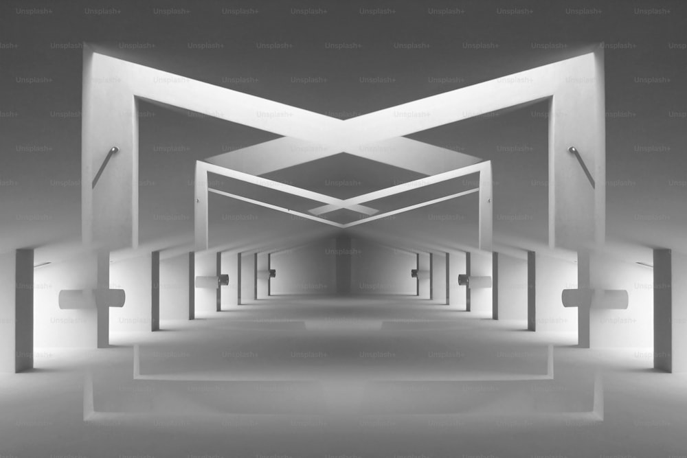 Fragment architectural généré numériquement en noir et blanc