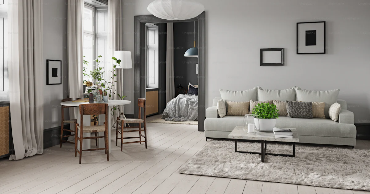 Modern living interior design. 3d concept illustration photo – Carpet ...
