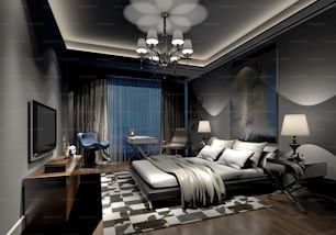 ホテルの部屋デザインの3Dレンダリング
