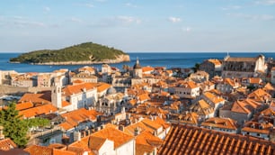 Panoramic view of Dubrovnik old town in Croatia - Prominent travel destination of Croatia. Dubrovnik old town was listed as UNESCO World Heritage Sites in 1979.