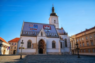 자그레브의 세인트 마크 교회, 크로아티아, 유럽 - 유명한 관광지.
