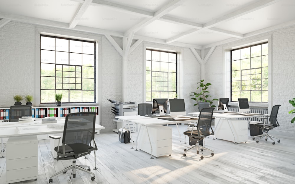 Modernes Büro-Einrichtungskonzept. 3D-Rendering-Idee