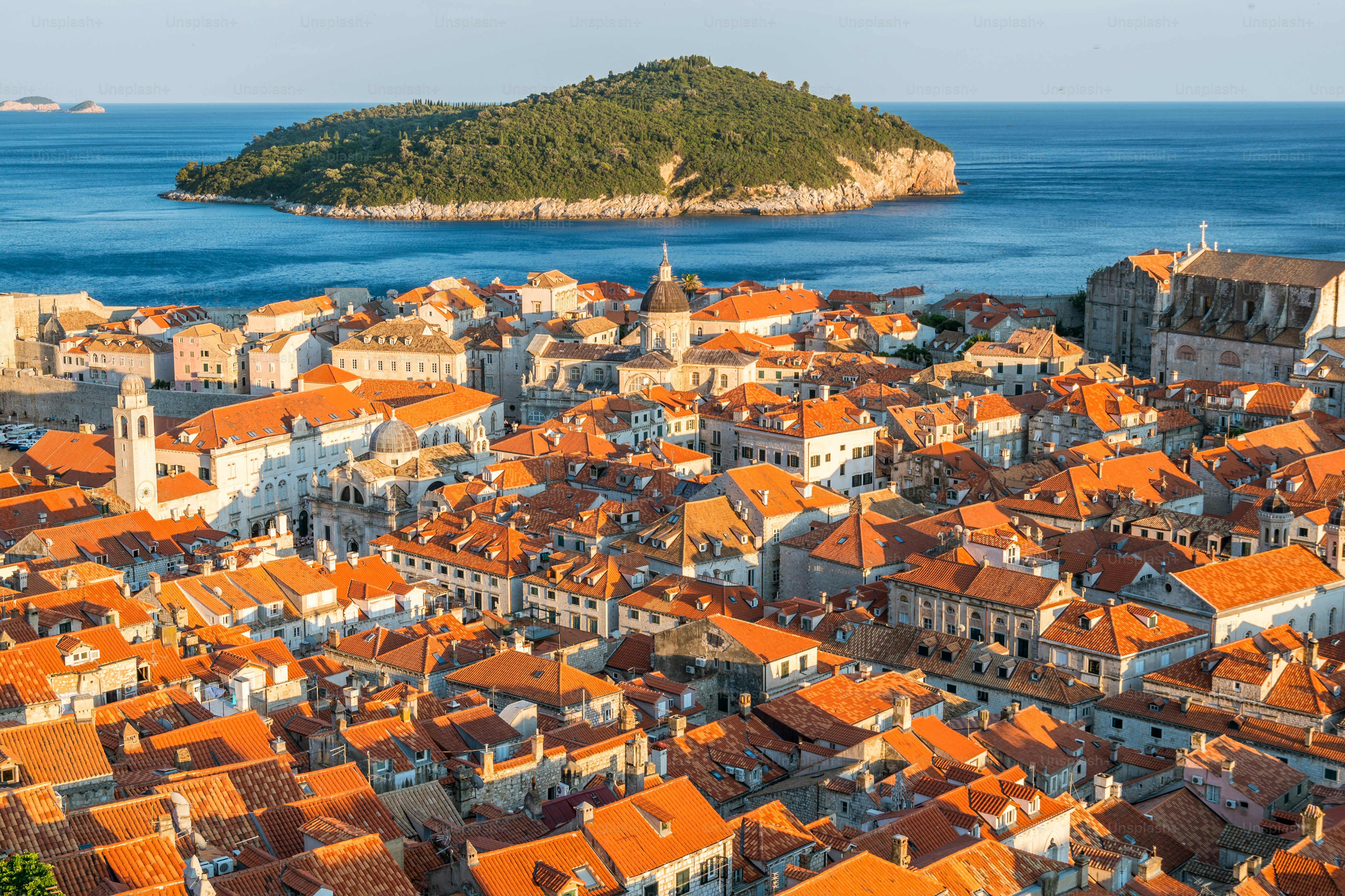 Panoramic view of Dubrovnik old town in Croatia - Prominent travel destination of Croatia. Dubrovnik old town was listed as UNESCO World Heritage Sites in 1979.