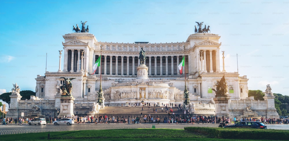 The Altare della Patria "Altar of the Fatherland" monument built in honor of Victor Emmanuel, the first king of a unified Italy, located in Rome, Italy.