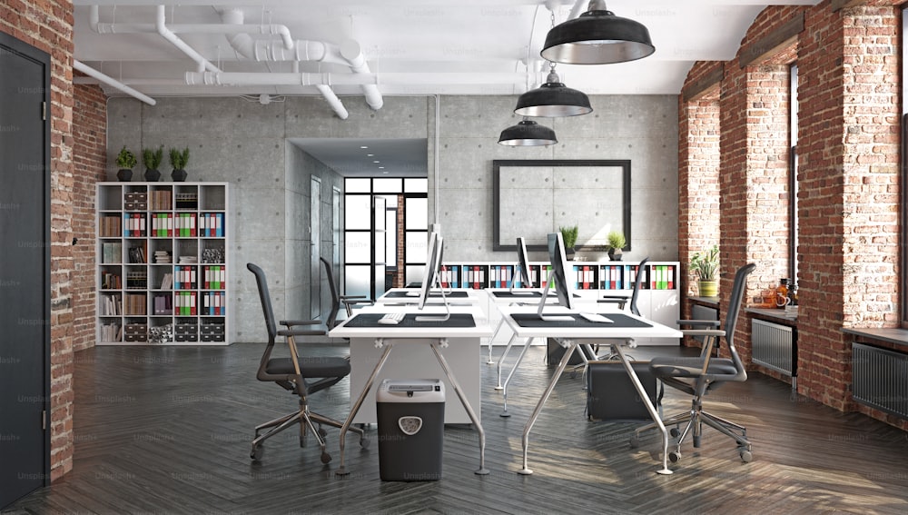 moderno concetto di interior design per ufficio. Idea di rendering 3D