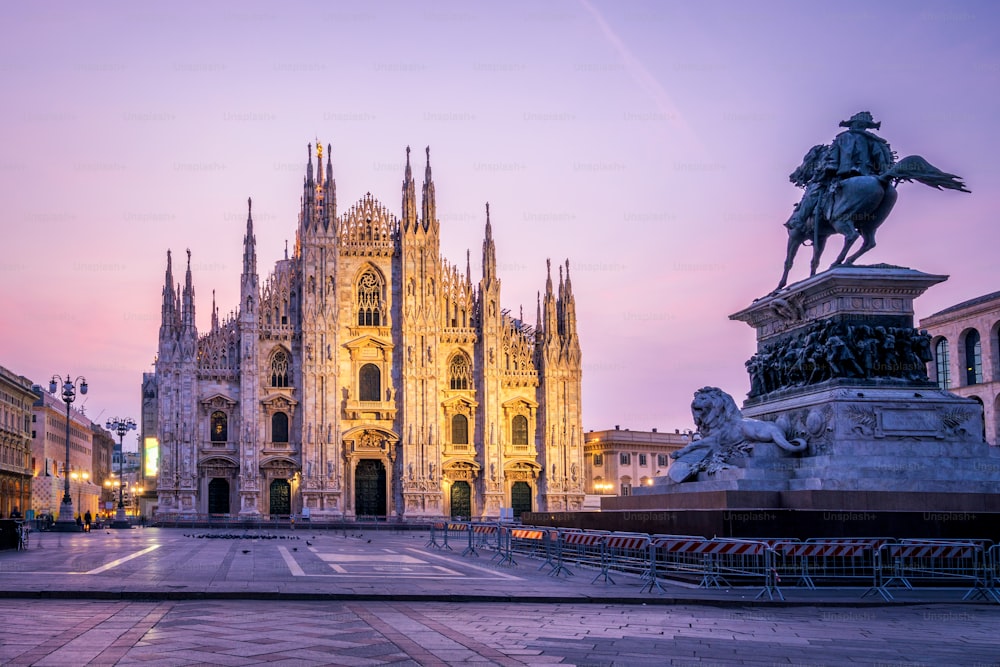 Duomo di Milano (Milan Cathedral) in Milan , Italy . Milan Cathedral is the largest church in Italy and the third largest in the world. It is the famous tourist attraction of Milan, Italy.