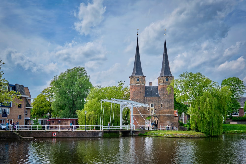 Oostport (Eastern Gate) of Delft in the day. Delft, Netherlands