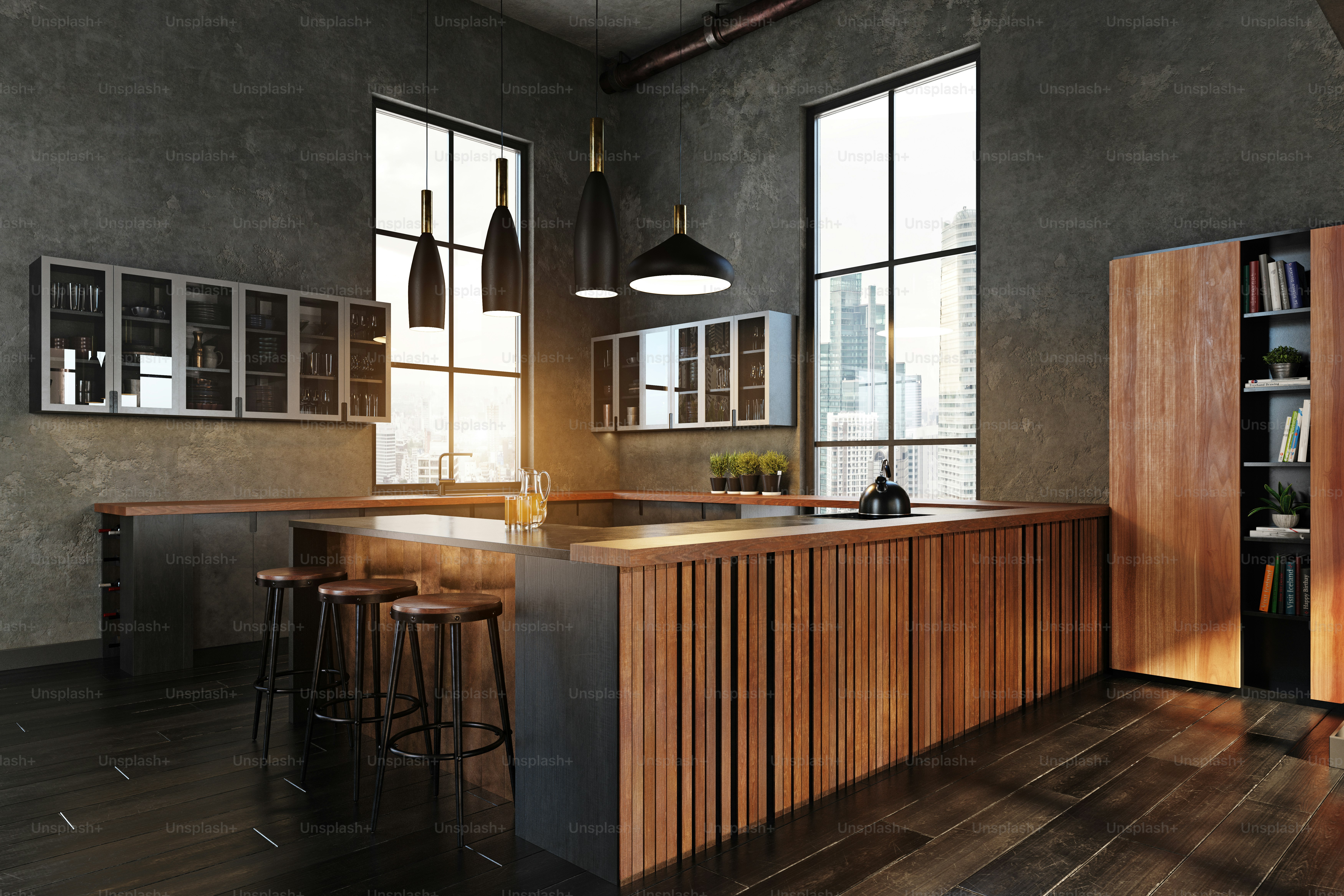 modern kitchen interior design concept. 3d rendering idea.