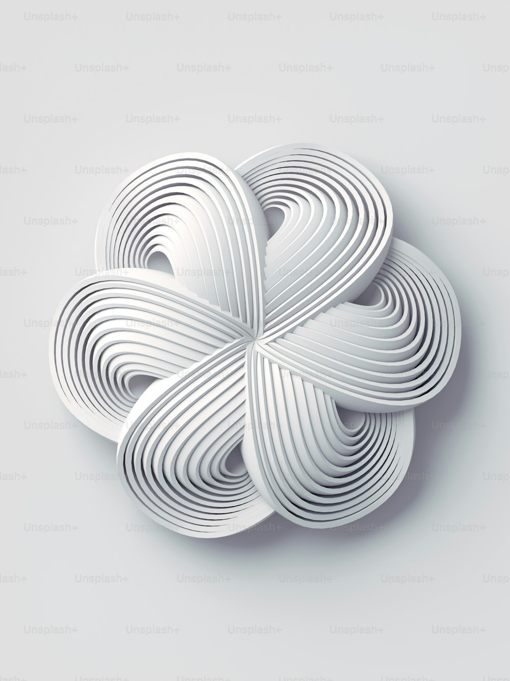 Trendy template for paper design. Minimal icon of stylized white flower. Modern geometric pattern. Abstract 3d rendering art background. Digital illustration
