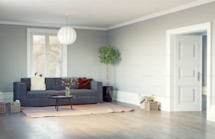 Interior de la sala de estar moderna. Diseño de renderizado 3D