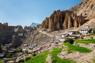 Dhankar village in Himalayas. Spiti valley, Himachal Pradesh, India