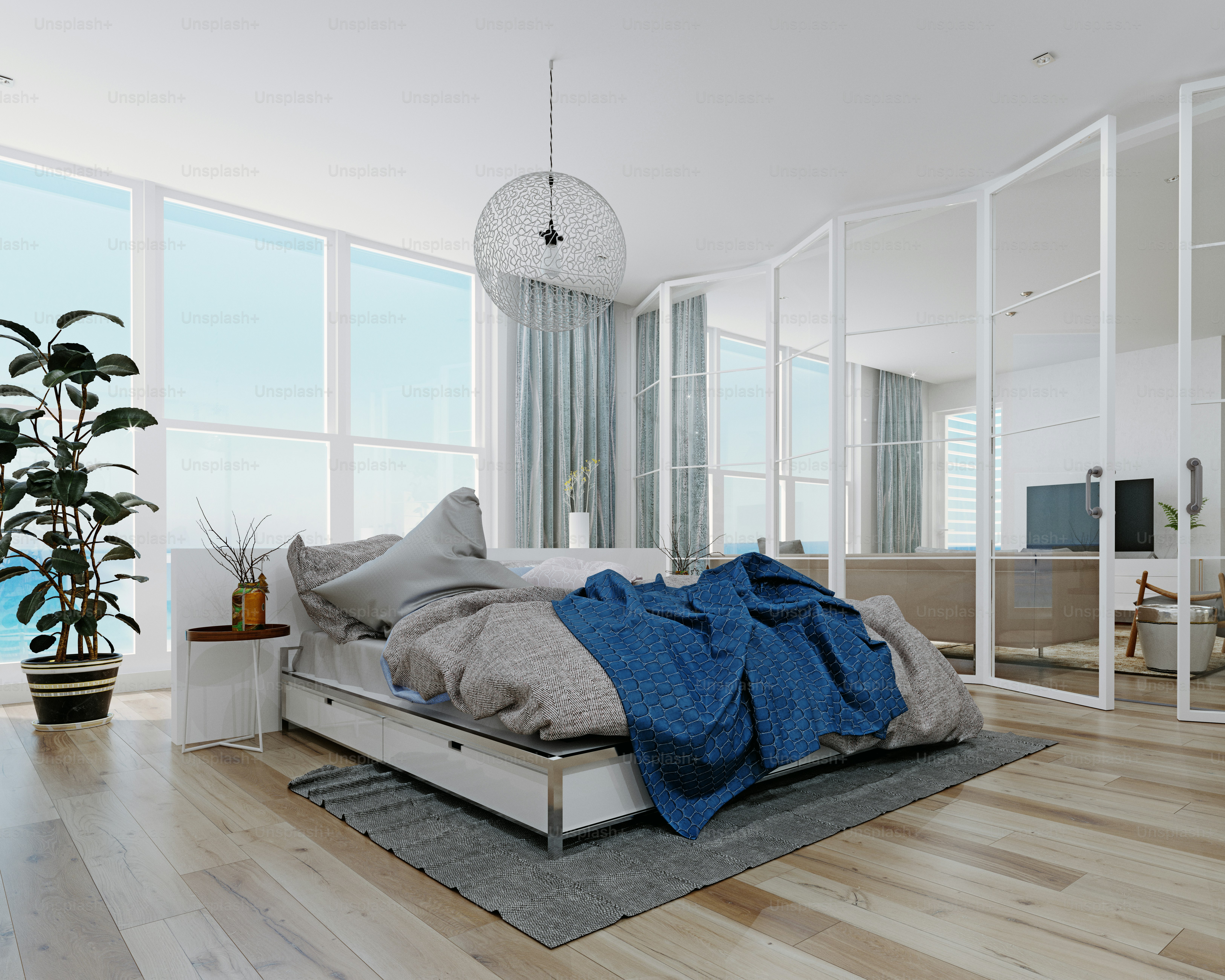 modern bedroom interior. 3d rendering design concept