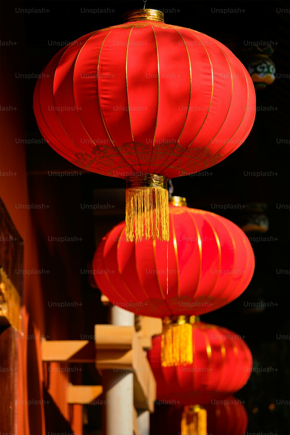 Lanternas vermelhas tradicionais chinesas. Chengdu, China