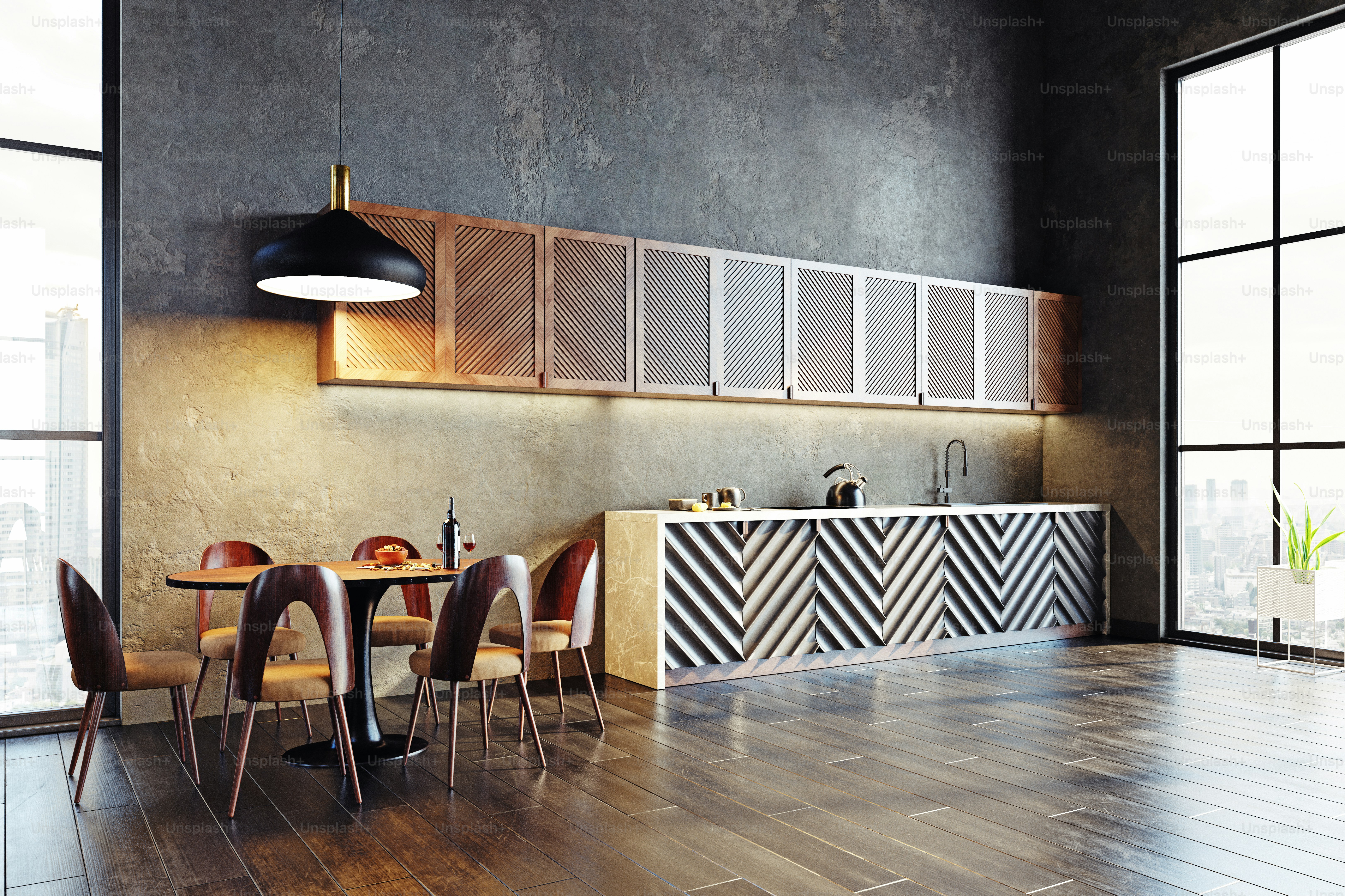 modern kitchen interior design concept. 3d rendering idea.