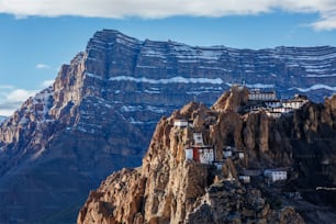 Dhankar monastry perched on a cliff in Himalayas. Dhankar, Spiti Valley, Himachal Pradesh, India