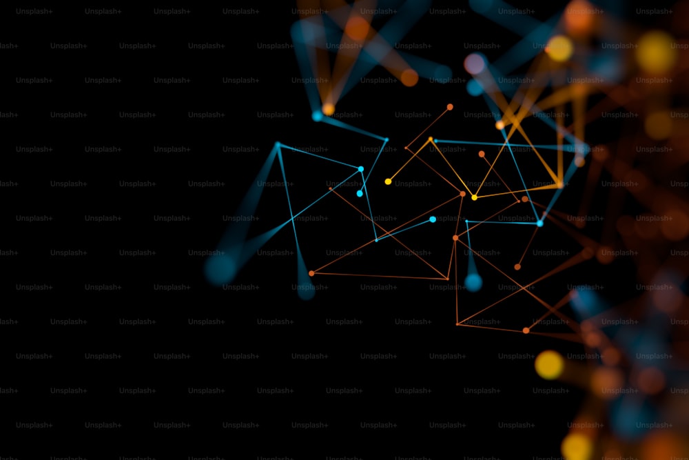 defocus dots and lines connection on abstract technology background.3d illustration
