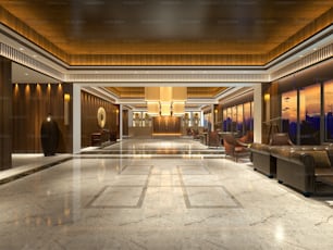 3d render of luxury hotel lobby and reception