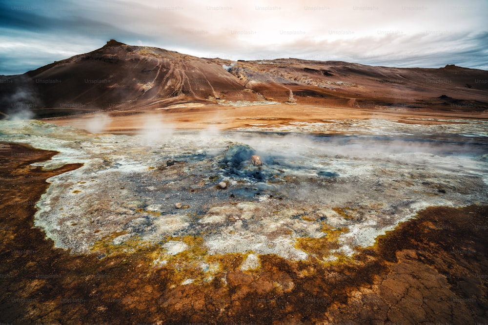 Hverir (Icelandic: Hverarond) is geothermal area in Myvatn, Iceland. Hverir is a famous tourist destination located near Lake Myvatn, Krafla northeastern region of Iceland, Europe.