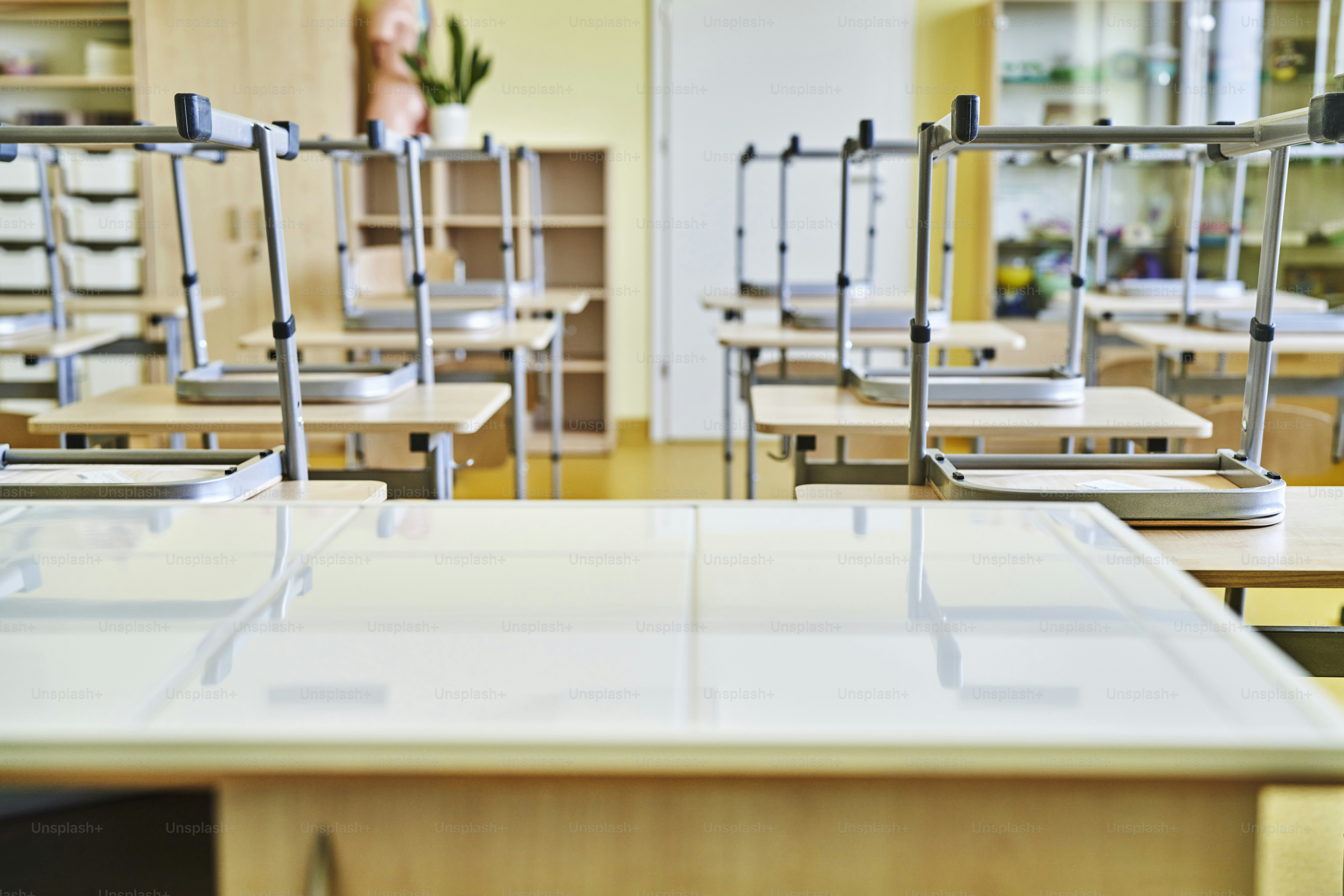 Front view of empty classroom during a pandemic