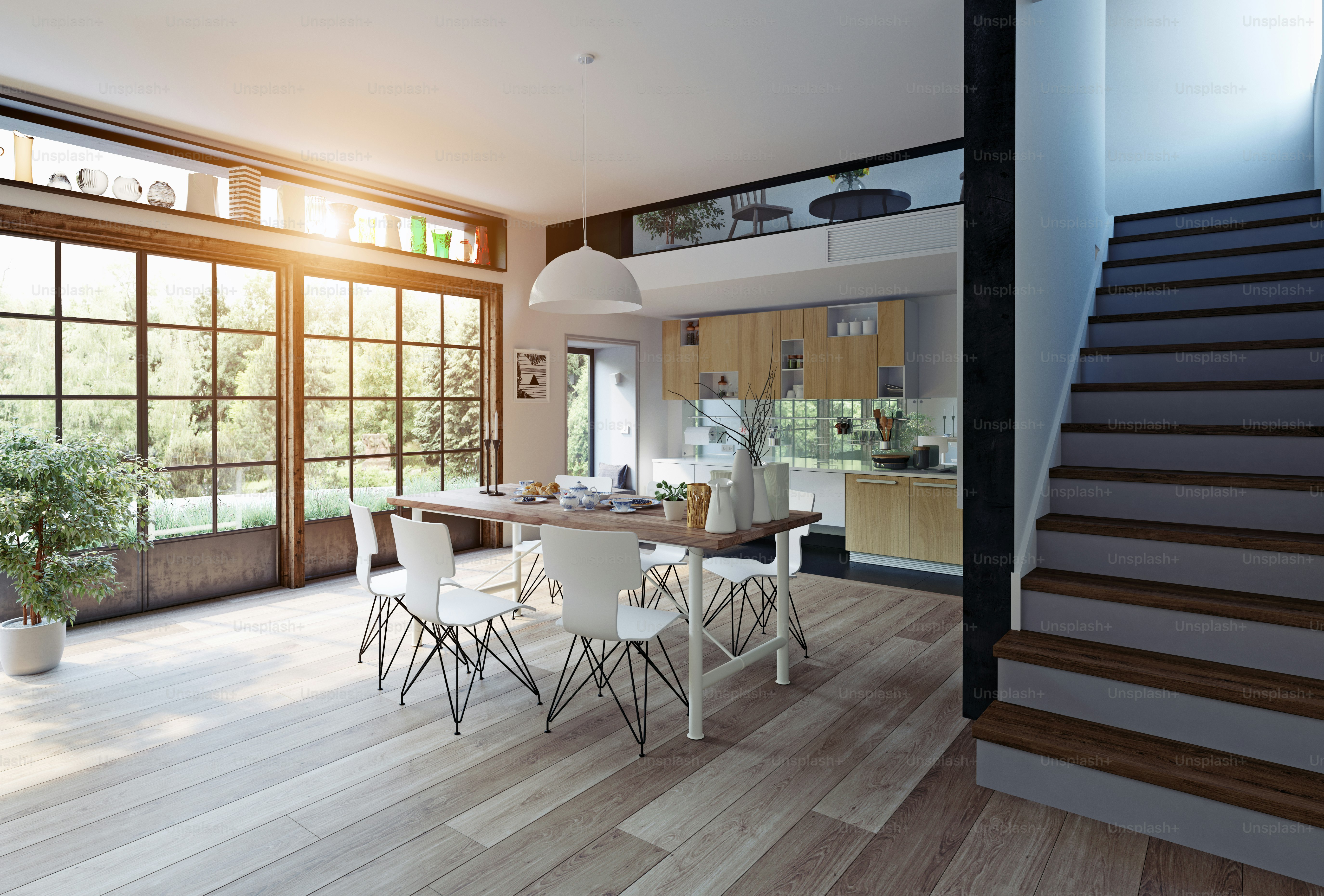 Modern kitchen interior. 3d rendering concept photo – Kitchen design ...
