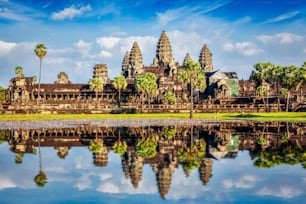 Angkor Wat temple - Cambodia iconic landmark with reflection in water