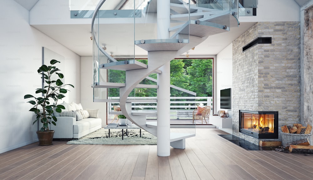 현대 주택 생활 인테리어 디자인입니다. 3d 개념 그림