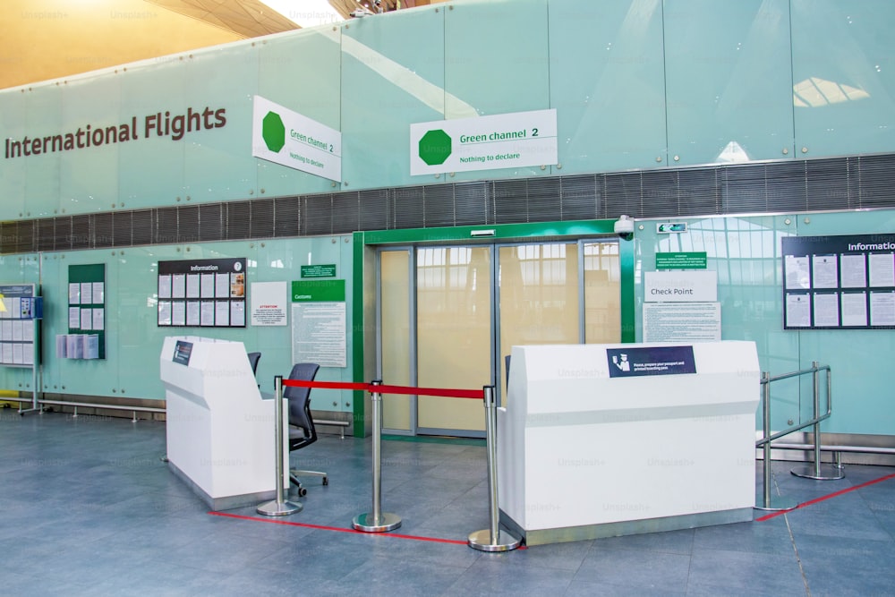 Customs entrance - a green corridor at the international airport for travelers free of declared luggage and things