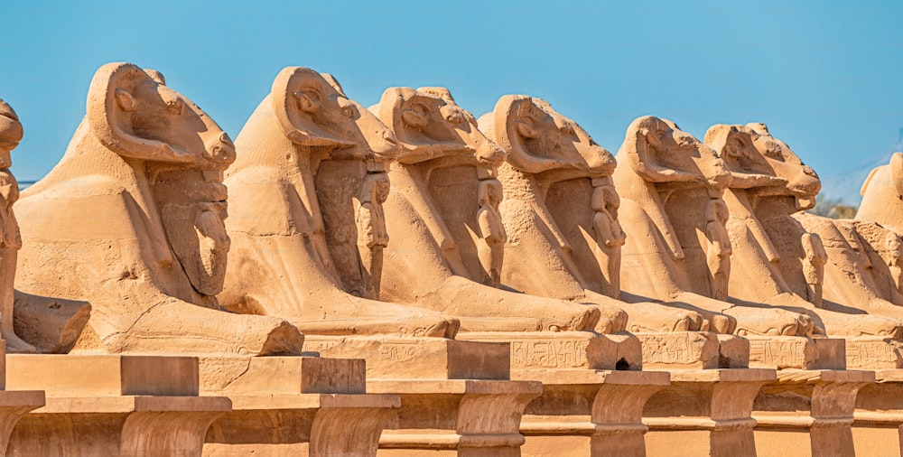 Famous alley of Karnak sphinxes with a Goat heads in Luxor or ancient Thebes. Travel destinations in Egypt