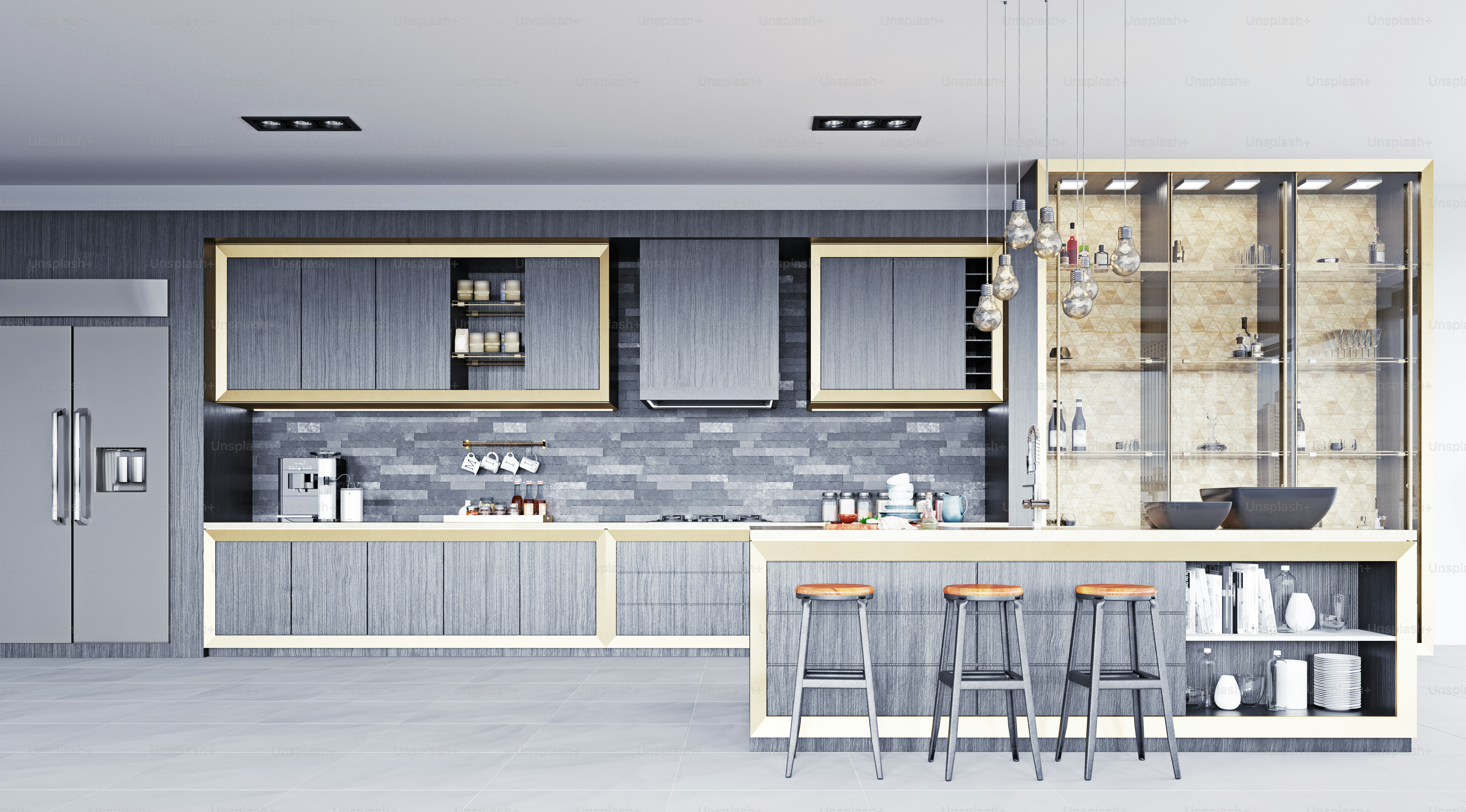 modern kitchen interior. 3d rendering design concept