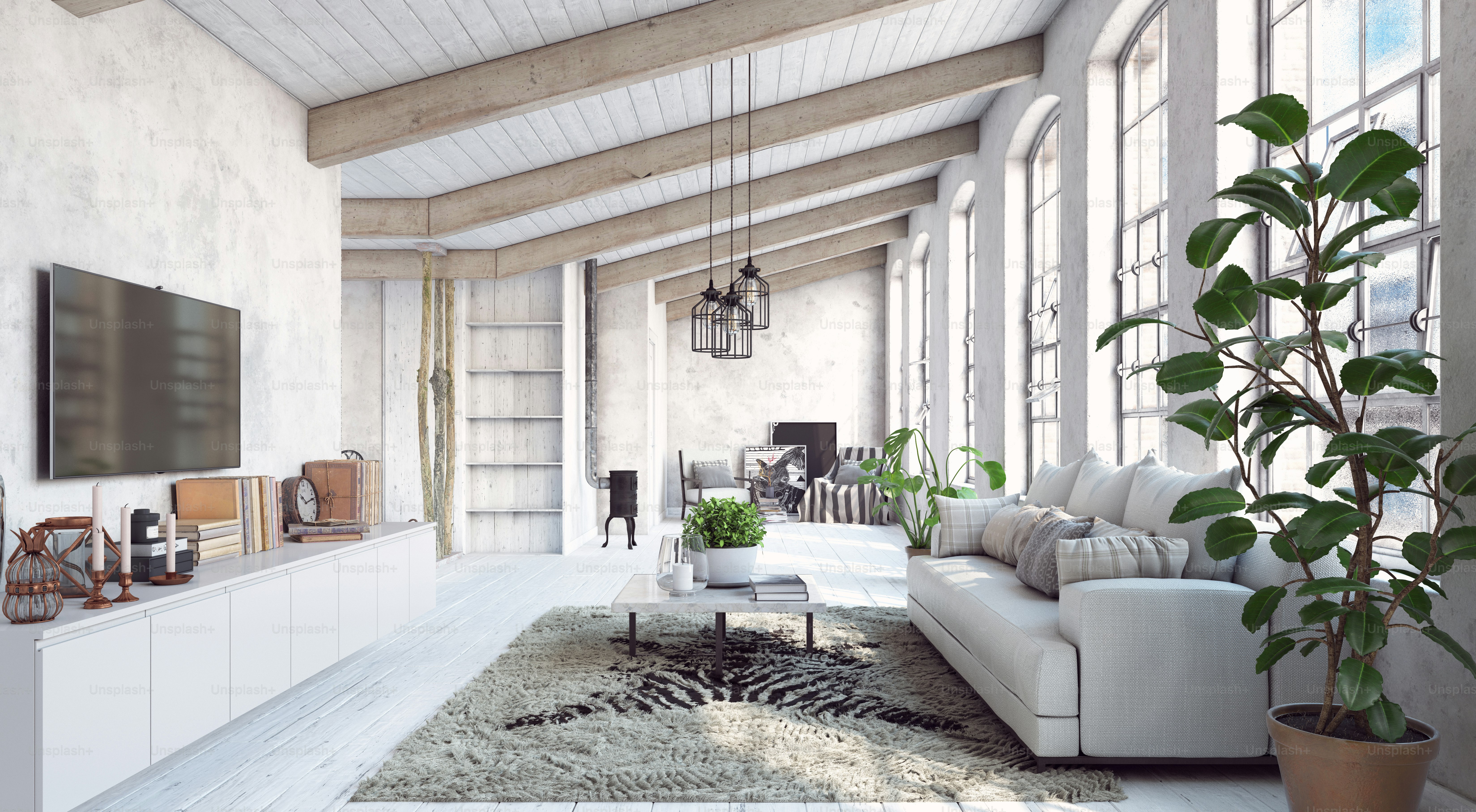 modern living interior design. 3d concept illustration