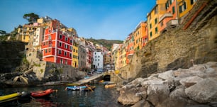 Riomaggiore of Cinque Terre, Italy - Traditional fishing village in La Spezia, situate in coastline of Liguria of Italy. Riomaggiore is one of the five Cinque Terre travel attractions.