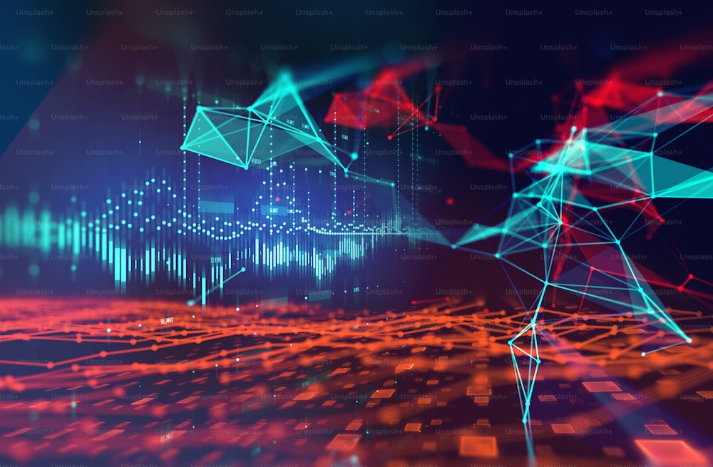 defocus dots and lines connection on abstract technology background.