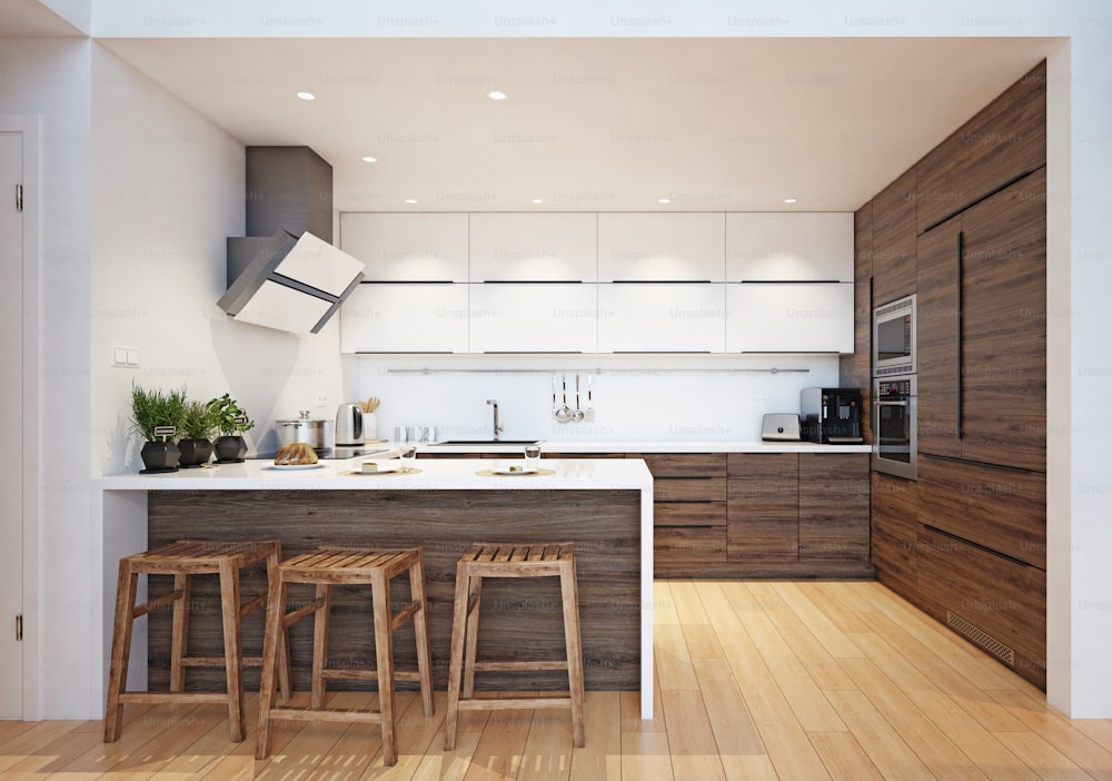 modern kitchen interior. 3d rendering concept