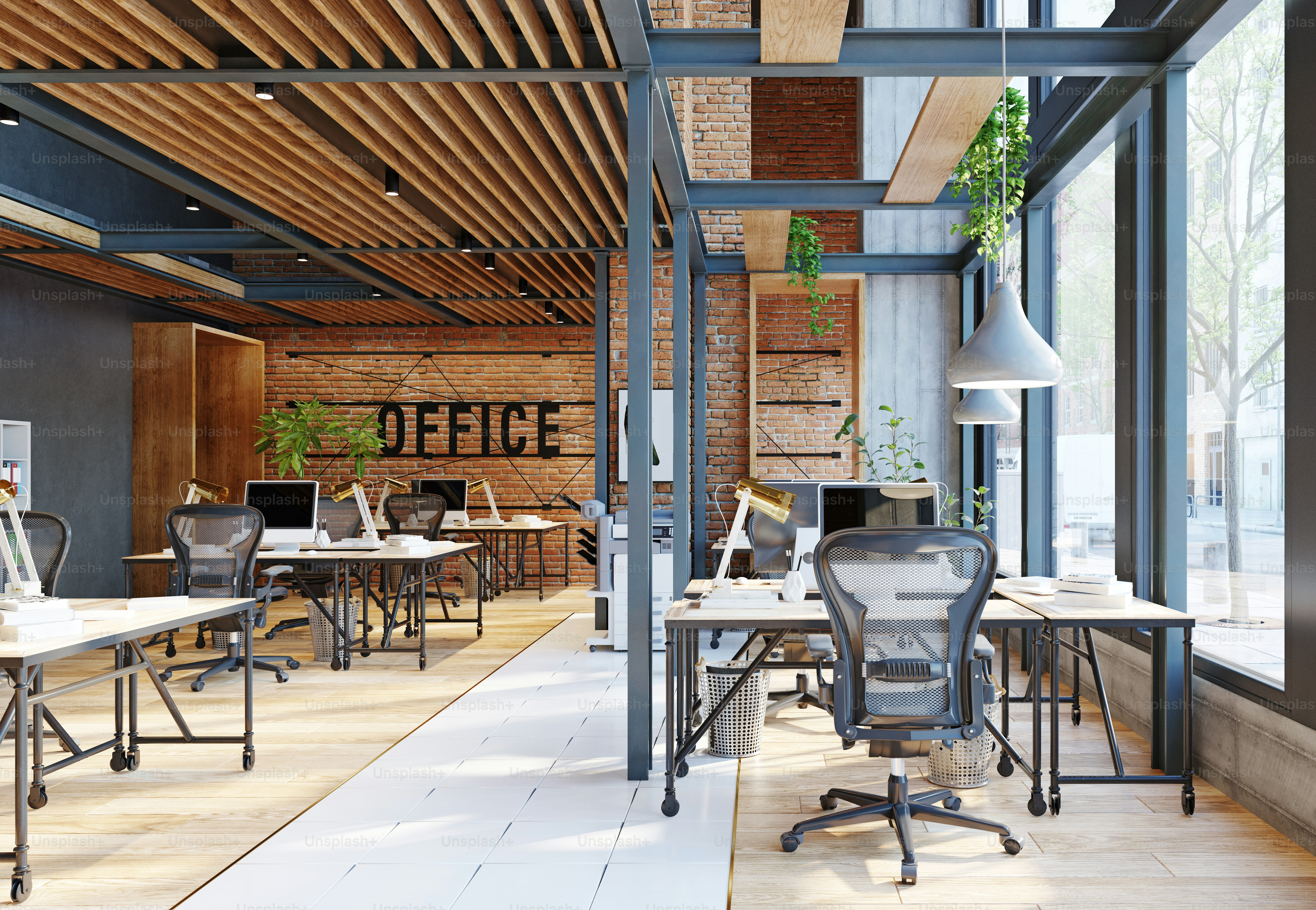 contemporary loft office interior. 3d rendering design concept