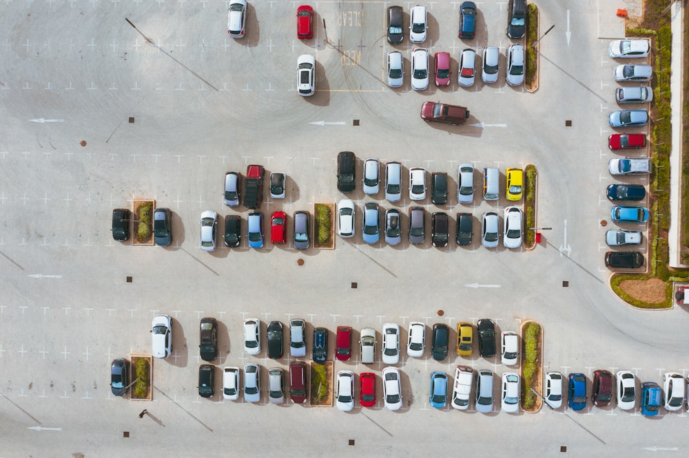 Aerial view from above - car parking in a residential area of the city