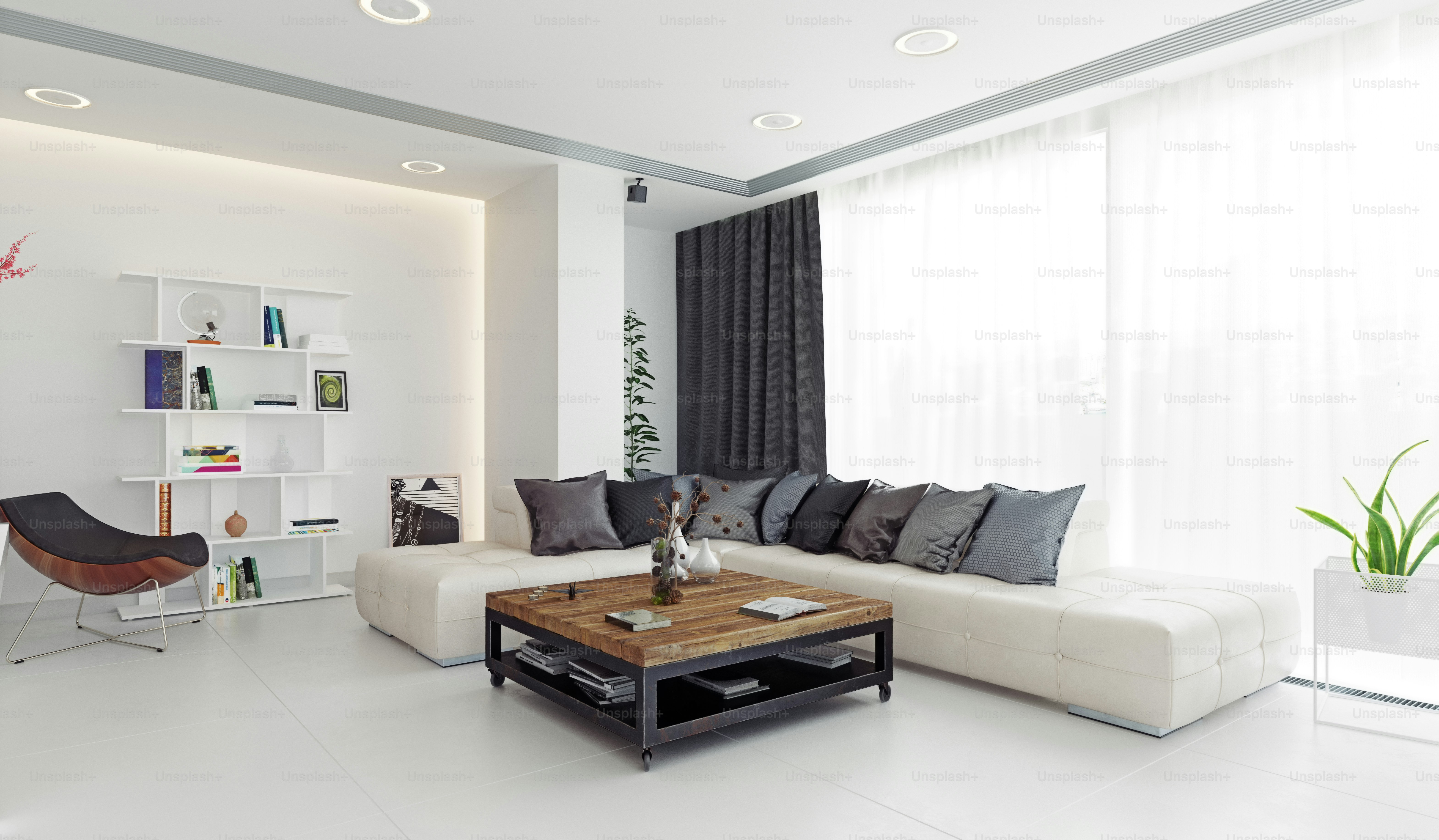 Modern living room design. 3d rendering concept