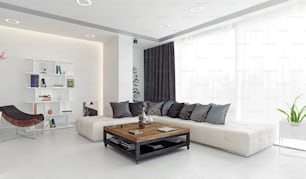 Modern living room design. 3d rendering concept