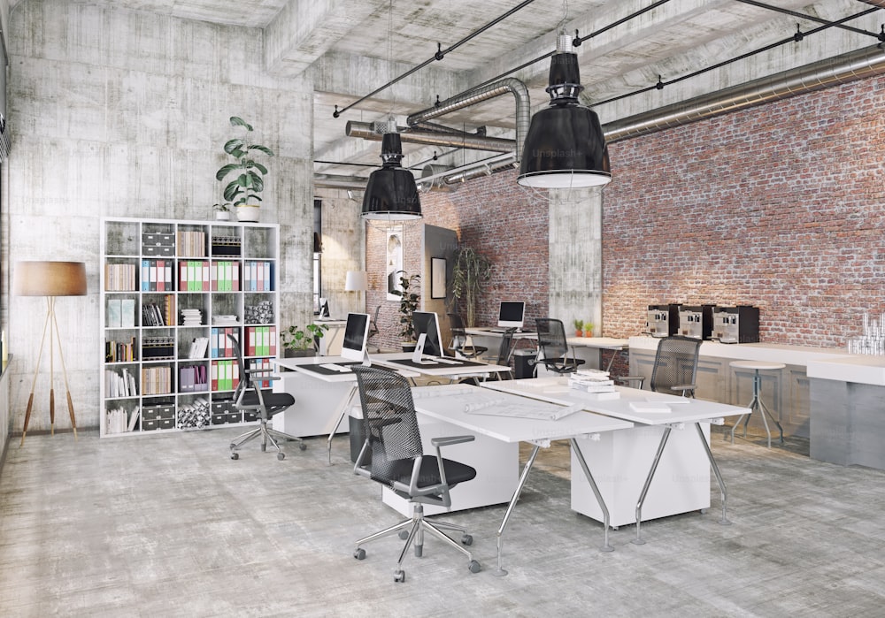 modern  loft office . 3d rendering concept